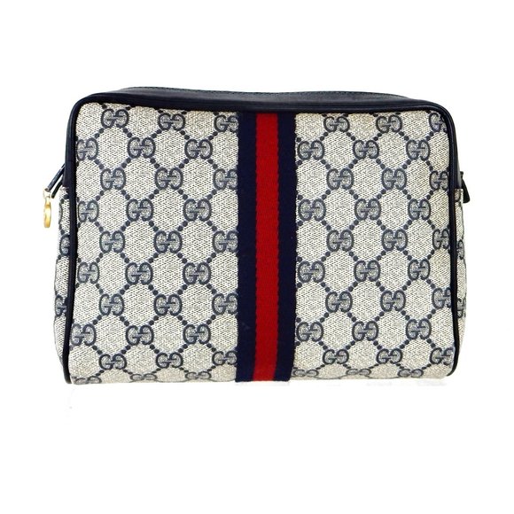 Vintage GUCCI Supreme Web GG Monogram Canvas and Leather Toiletry Travel Bag - Picture 1 of 9